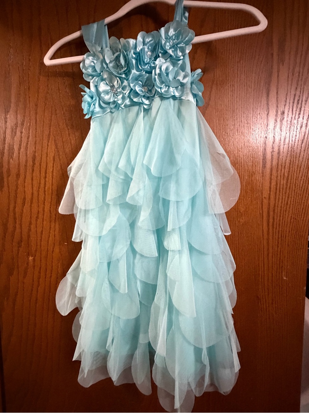 Biscotti Aqua Floral Ruffle Tulle Dress